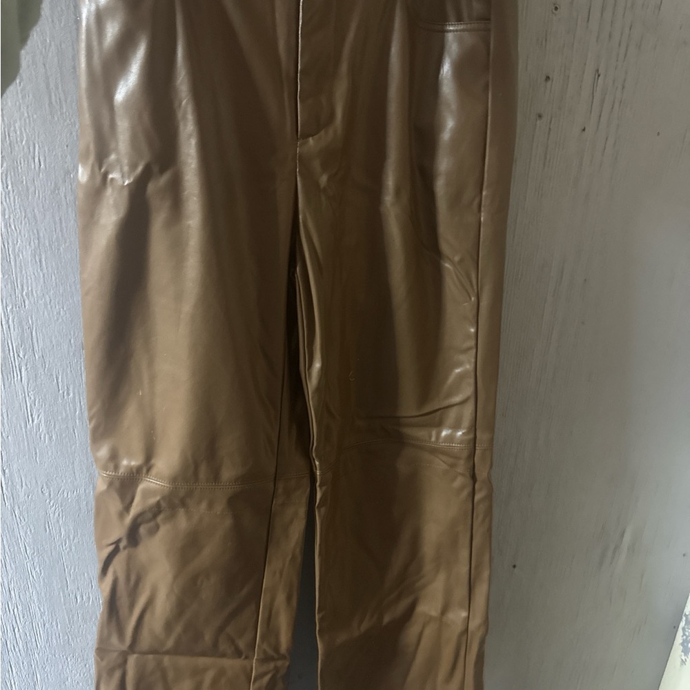SHEIN Brown Faux-Leather Chinos